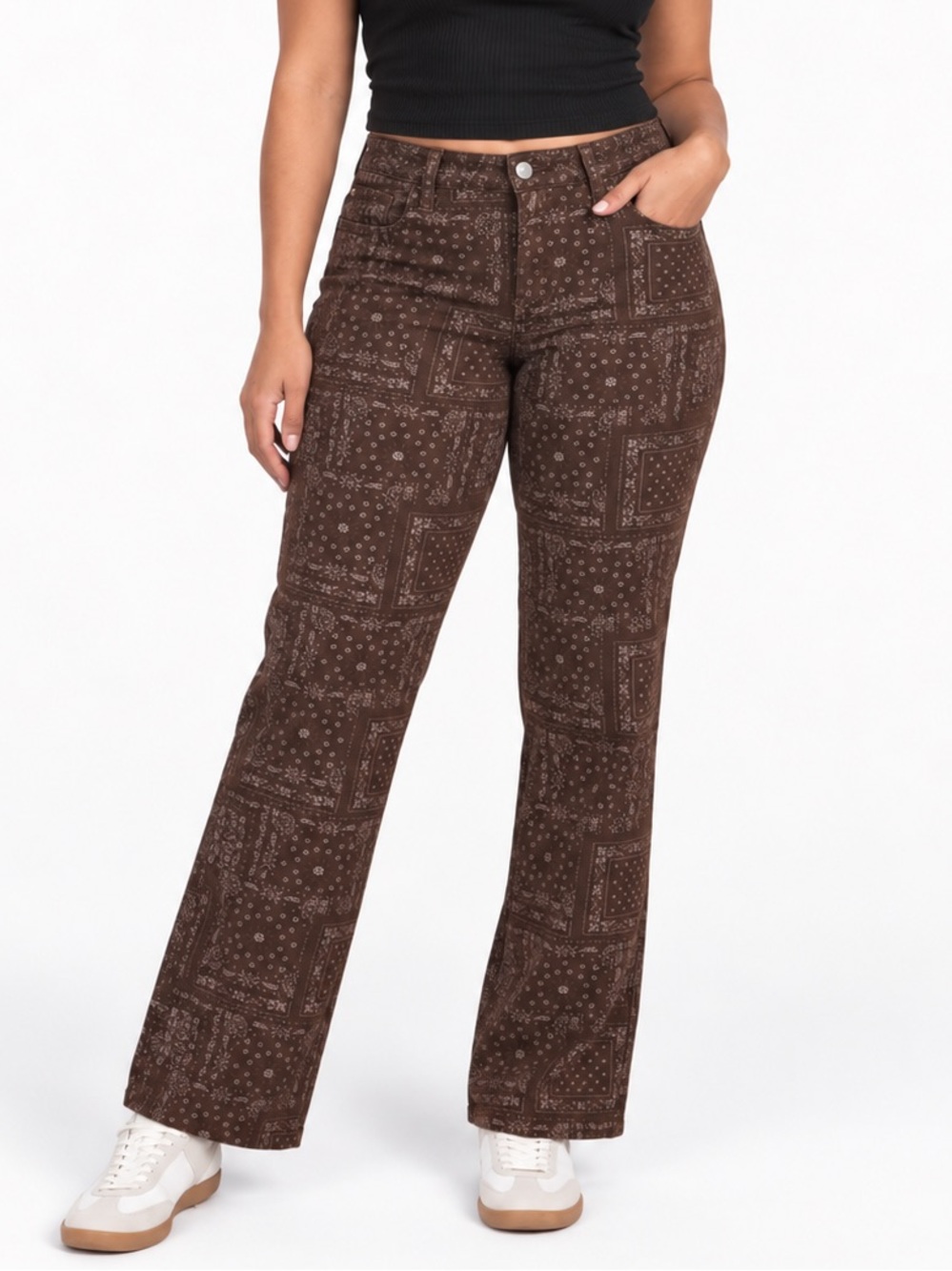 Women’s Straight Leg Ankle Pants Brown White Print Size junior 11 waist 30